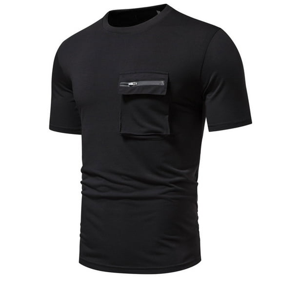 WAENQINLA Mens T Shirt Casual Short Sleeve Shirts Stylish Crew Neck Basic Tees with Front Pocket Zipper Athletic T Shirts