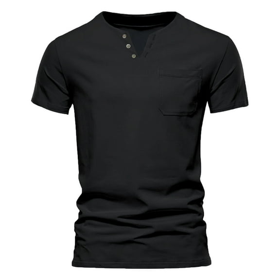 WAENQINLA Mens T-Shirts Big and Tall V Neck Short Sleeve Casual T Shirt with Chest Pocket Lightweight Button Henley Shirts