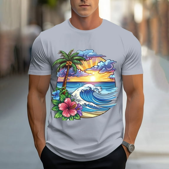 WAENQINLA Mens T-Shirts, Hawaiian Tropical Surfing Short Sleeve T Shirt Men's Graphic Tees Summer Crewneck Workout Shirts Tops