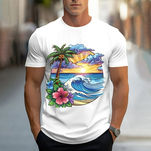 WAENQINLA Mens T-Shirts, Hawaiian Tropical Surfing Short Sleeve T Shirt Men's Graphic Tees Summer Crewneck Workout Shirts Tops