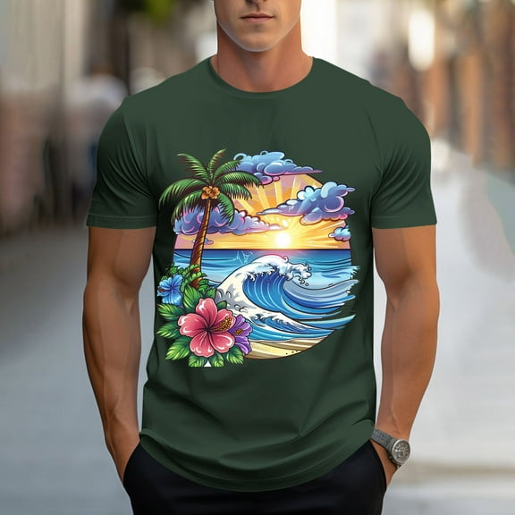 WAENQINLA Mens T-Shirts, Hawaiian Tropical Surfing Short Sleeve T Shirt Men's Graphic Tees Summer Crewneck Workout Shirts Tops
