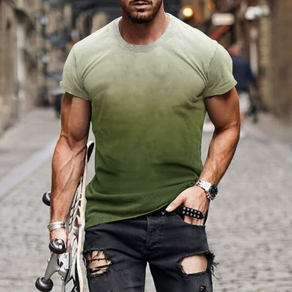 WAENQINLA Mens T Shirts Muscle Fit Short Sleeve Summer Tops Graphic Casual Stylish Tees Gradient T Shirt Hawaiian Beach Clothes