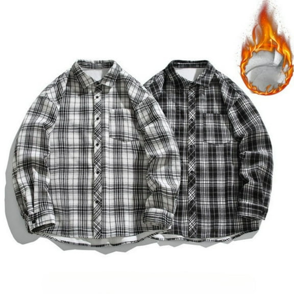 WAENQINLA Mens Thermal Long Sleeve Shirt Winter Button Down Fleece Lined Going Out Tops Casual Warm Tee Shirts Plus Size Business Fall Jackets White M
