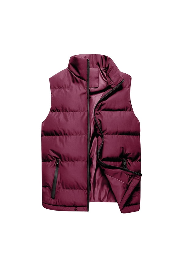 Mens Vests Outerwear Winter Warm Outdoor Padded Jacket Vest Puffer Quilted Lightweight Hiking Travel Vest with Zipper Pockets