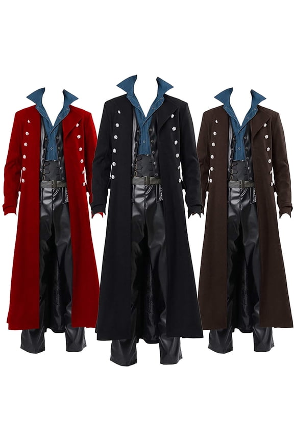 Mens Vintage Long Trench Coats Victorian Steampunk Gothic Long Jackets Renaissance Medieval Long Frock Coat Outdoor Windproof Winter Casual Tailcoat
