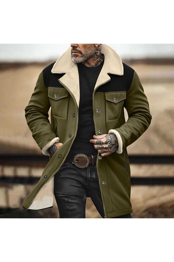 Mens Western Cowboy Overcoat Vintage Suede Jacket Lapel Collar Coats Faux Leather Winter Long Jackets Button Up Casual Retro Tops Motorcycle Jacket Coat