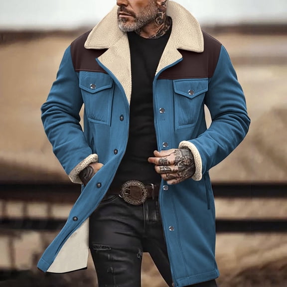 WAENQINLA Mens Western Cowboy Overcoat Vintage Suede Jacket Lapel Collar Coats Faux Leather Winter Long Jackets Button Up Casual Retro Tops Motorcycle Jacket Coat