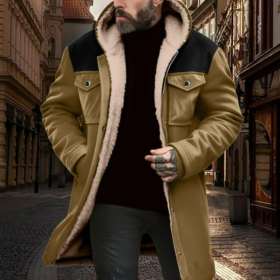 WAENQINLA Mens Western Cowboy Overcoat Vintage Suede Jacket Lapel Collar Coats Faux Leather Winter Long Jackets Button Up Casual Retro Tops Motorcycle Jacket Coat Khaki XL