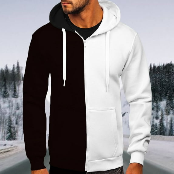 WAENQINLA Mens Zip Up Hooded Sweatshirts Fahion Style Color Block Long Sleeve Outwear Shirts Casual Workout Plus Size Drawsring Hoodie Sweatshirts