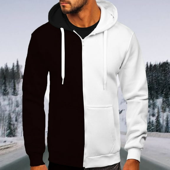 WAENQINLA Mens Zip Up Hooded Sweatshirts Fahion Style Color Block Long Sleeve Outwear Shirts Casual Workout Plus Size Drawsring Hoodie Sweatshirts