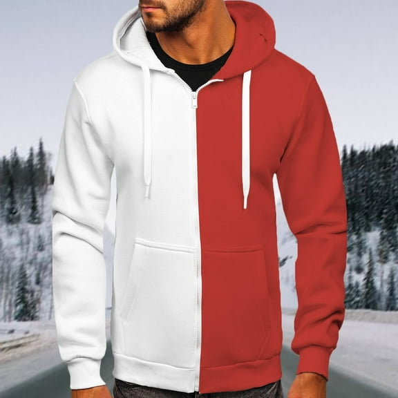 WAENQINLA Mens Zip Up Hooded Sweatshirts Fahion Style Color Block Long Sleeve Outwear Shirts Casual Workout Plus Size Drawsring Hoodie Sweatshirts