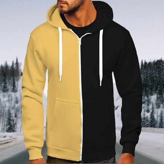 WAENQINLA Mens Zip Up Hooded Sweatshirts Fahion Style Color Block Long Sleeve Outwear Shirts Casual Workout Plus Size Drawsring Hoodie Sweatshirts