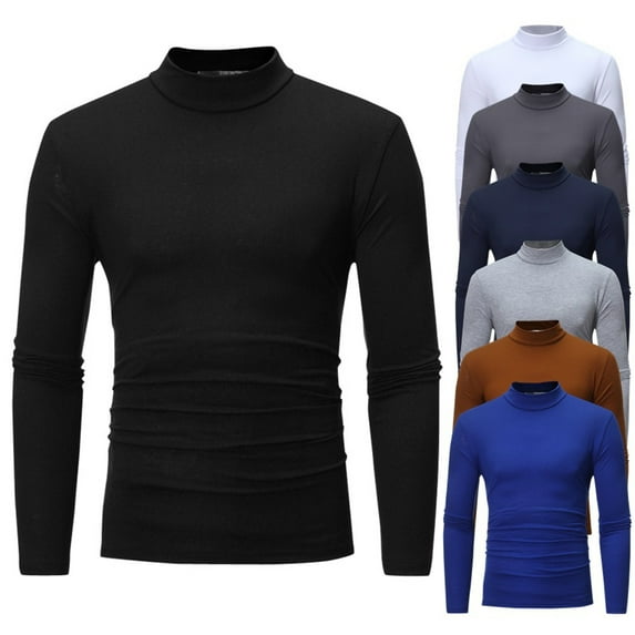 WAENQINLA Mock Neck T Shirts Men Long Sleeve Slim Fit Thermal Tight Shirts Fall Winter Solid Color Basic Pullover Tops for Men Gray XL