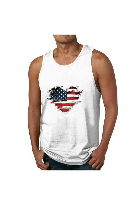 Muscle Tank Tops for Men Big and Tall USA Flag Graphic Gym Running Undershirts Sleeveless Memorial Independence Day Patriotic Tees