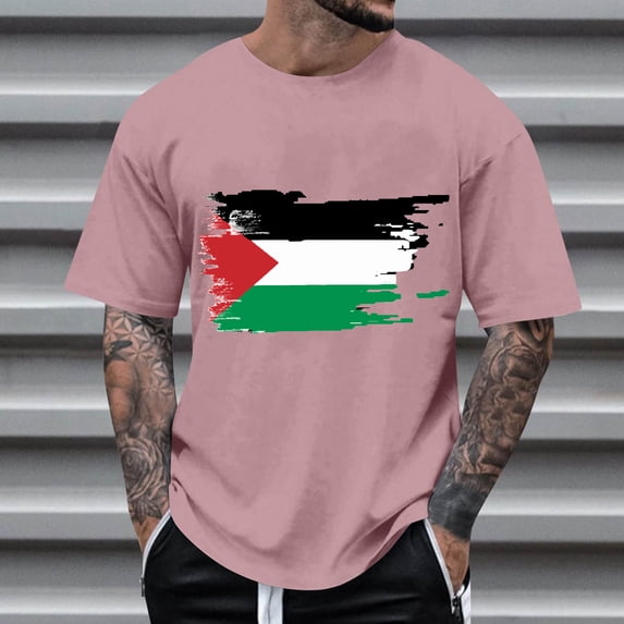 WAENQINLA Palestine Flag Graphic Shirt for Men Big and Tall Short Sleeve T-Shirt Summer Casual Crew Neck Classic Tees,S-6XL