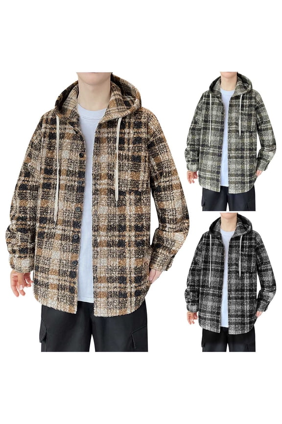 Plus Size Hoodies Shirt for Men Brushed Flannel Long Sleeve Top Mens Jacket Winter Casual Warm Button Up Collared Shackets Coat Coffee XXXXXL