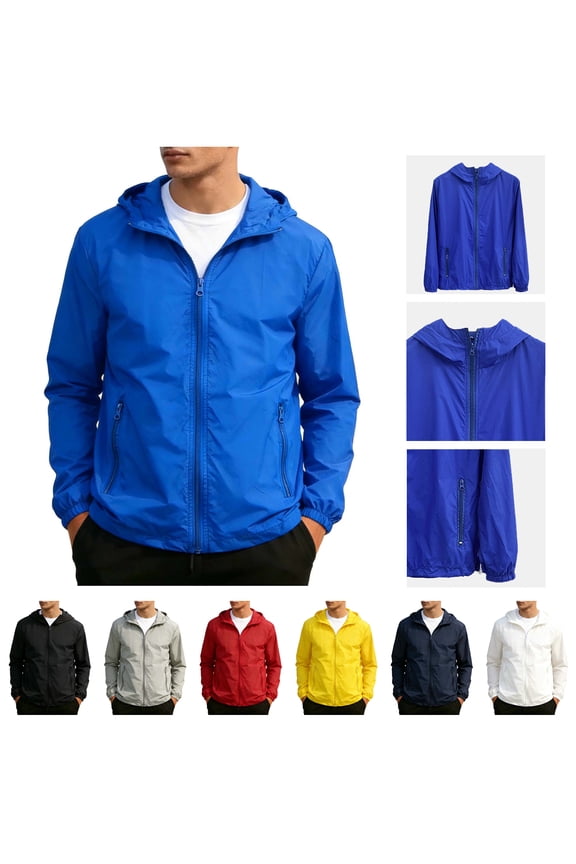 Rain Jackets for Men with Hood UV Protection Zip Up Hooded Sun Shirts Travel Hiking Cycling Long Sleeve Lightweight Raincoats with Zipper Pockets M-3XL Blue Shirt