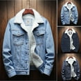 thumbnail image 1 of WAENQINLA Sherpa Lined Denim Jackets for Men Winter Warm Lapel Long Sleeve Basic Jeans Jacket Fleece Lined Motorcycle Casual Denim Jacket, 1 of 6