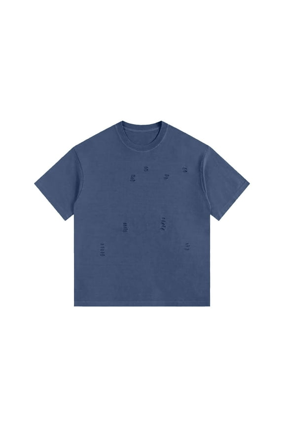 Shirts for Men Big and Tall Holes Ripped Hip-Hop Streetwear Vintage Solid Short Sleeve Tee Top Casual Crewneck T-Shirt