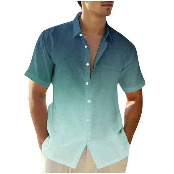 WAENQINLA Short Sleeve Shirts for Mens Casual Button Down Shirt with Pocket Summer Beach Turn-Down Collar Gradient Color Shirts