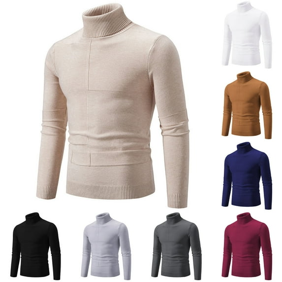 WAENQINLA Solid Color Basic Sweaters for Men Winter Warm Cowl Neck Pullovers Long Sleeve Slim Fit Knitwear Tops Wine L