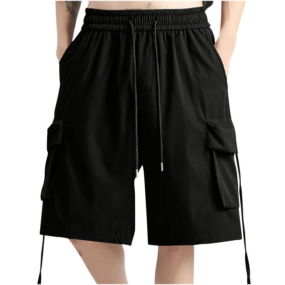 WAENQINLA Summer Cargo Shorts for Mens with Multi Pockets Big and Tall Drawstring Bike Shorts Baggy Elastic Waist Work Shorts