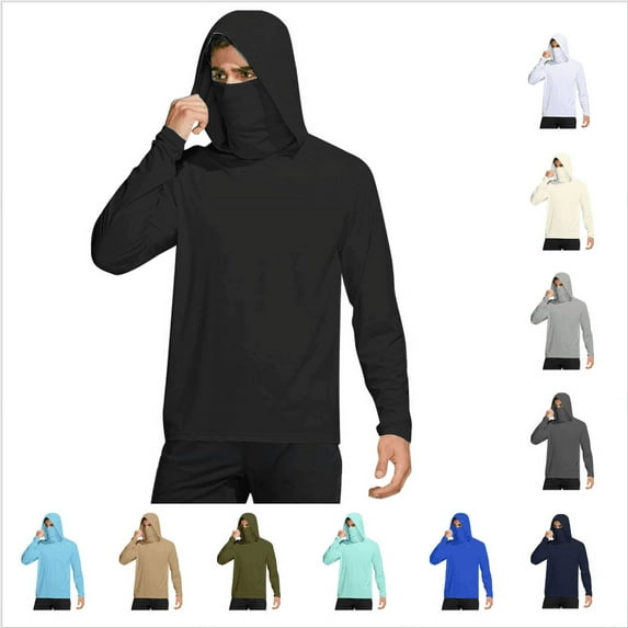WAENQINLA Sun Shirts for Men Long Sleeve UPF 50 UV Sun Protection Hoodies with Mask Lightweight Outdoor Fishing Hiking Shirt