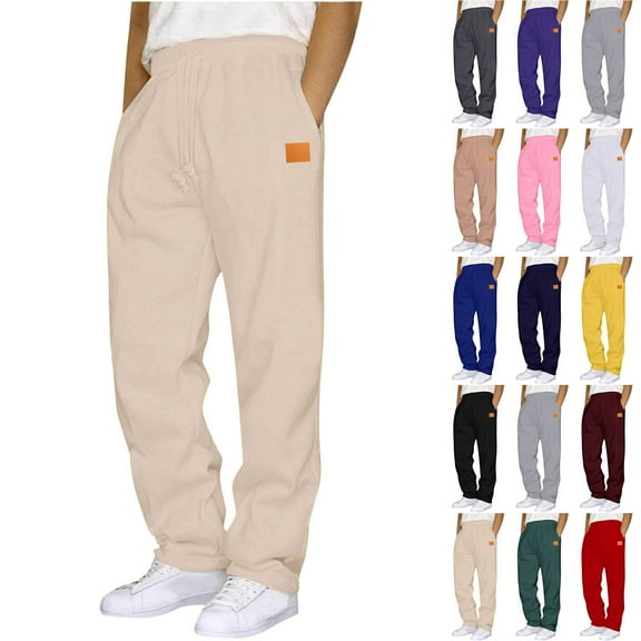 WAENQINLA Sweatpants for Men Casual Straight Wide Leg Baggy Pants Open Bottom Athletic Running Travel Joggers Elastic Waisted Sweat Pant with Pockets Yellow XL