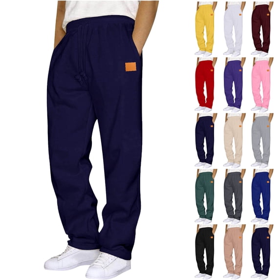 WAENQINLA Sweatpants for Men Winter Warm Casual Fleece Lined Trousers Elastic Waist Athletic Pants Open Bottom Jogger Sweat Pant with Pockets