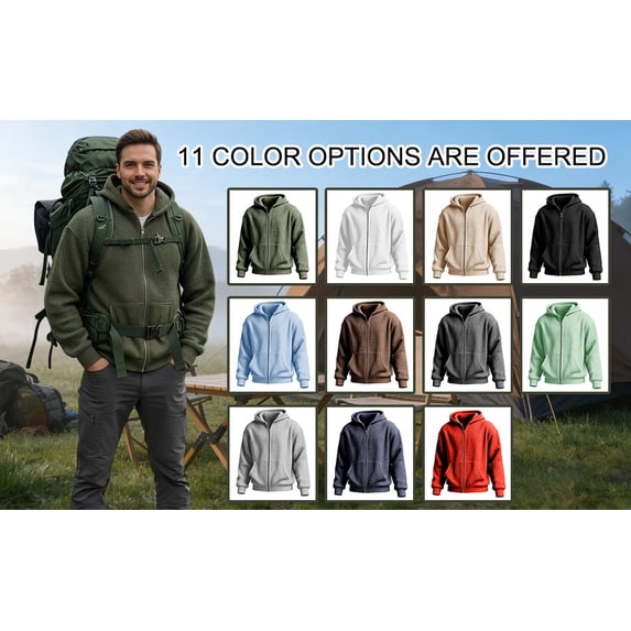 WAENQINLA Sweatshirt Hoodies for Men Waffle Full Zip Up Hooded Sweatshirts Solid Color Long Sleeve Casual Loose Fit Hoodie Coats Army Green XXL
