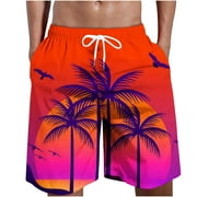 WAENQINLA Swim Trunks for Men Big and Tall Elastic Wiast Beach Shorts Quick Dry Drawstring Board Shorts Athletic Palm Tree Print Breathable Beachwear Deals Of the Day