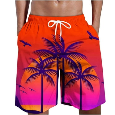 WAENQINLA Swim Trunks for Men Big and Tall Elastic Waist Beach Shorts Quick Dry Drawstring Board Shorts Athletic Palm Tree Print Breathable Beachwear Deals of the Day