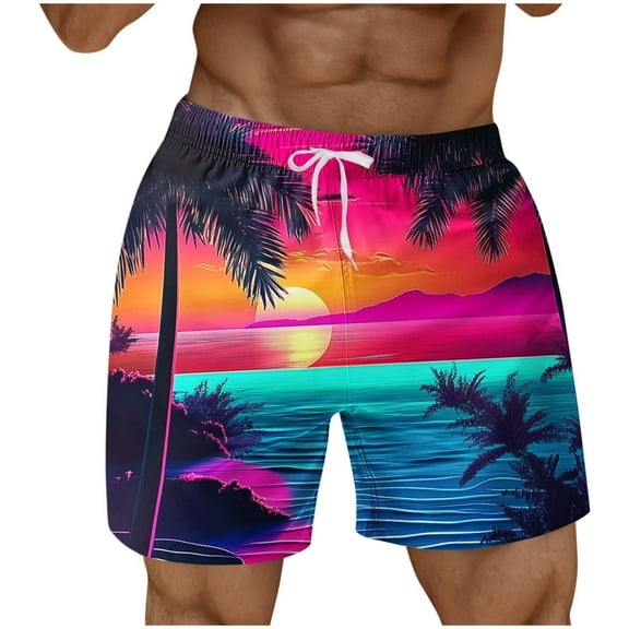 WAENQINLA Swim Trunks Men Elastic Waist Palm Tree Print Beach Shorts Quick Dry Swimwear Sports Running Swim Board Shorts Bathing Suits