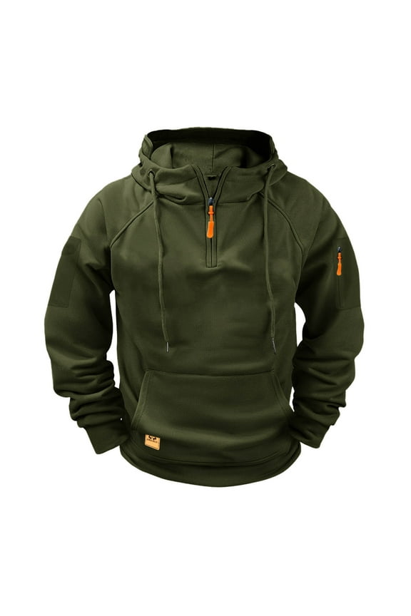 Tactical Hoodies for Men Military 1/4 Zip Pullover Cargo Hoodie Sweatshirts Casual Workout Solid Color Sweatshirt with Hidden Pockets