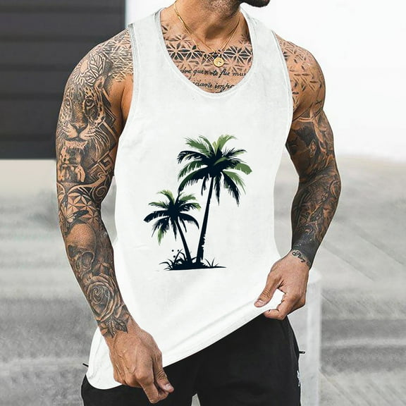 WAENQINLA Tank Tops Men Hawaiian Palm Tree Graphic Shirts Summer Beach Sleeveless Tanks Fashion Vacation Men's Tank Top