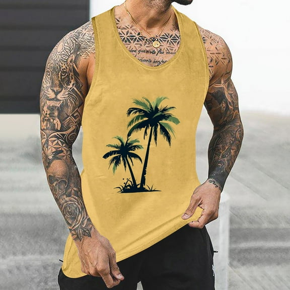 WAENQINLA Tank Tops Men Hawaiian Palm Tree Graphic Shirts Summer Beach Sleeveless Tanks Fashion Vacation Men's Tank Top