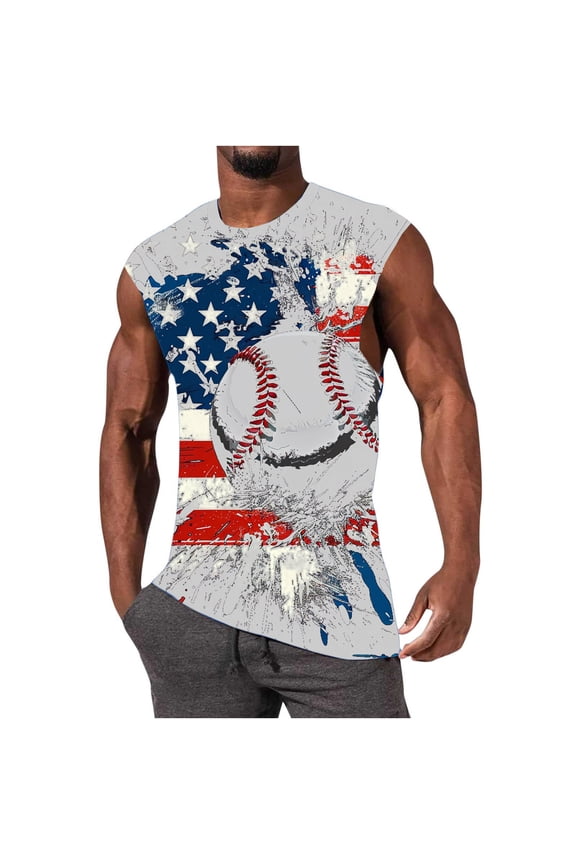 Tank Tops for Men 4th of July USA Flag 1776 Stars and Stripes Shirt Gym Workout Crewneck Sleeveless Graphic Tees