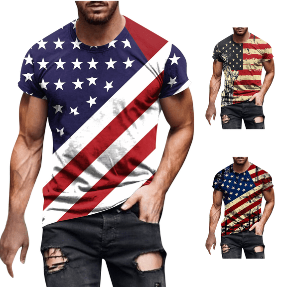 WAENQINLA USA Patriotic Shirt for Men Stars Stripe American Flag Graphic Tees Short Sleeve Summer T-Shirts Holiday Tops