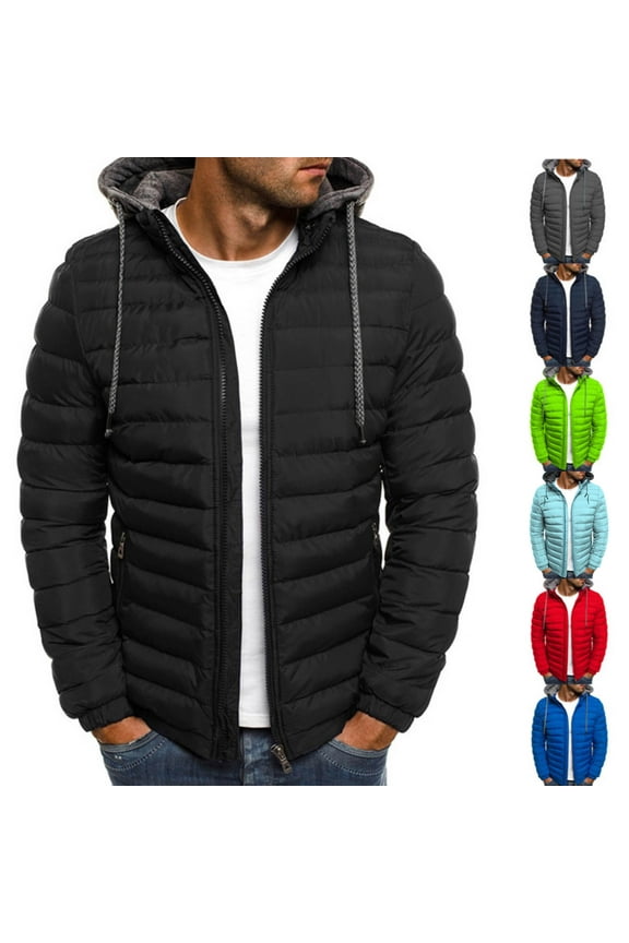 Winter Jackets for Men with Hood Lightweight Puffer Jacket Zip up Padded Coat Packable Warm Jacket Quilted Insulated Jacket