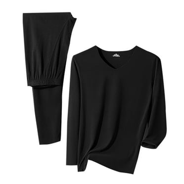 WAENQINLA Winter Thermal Underwear for Men Set Lightweight Stretch V-Neck Top and Bottoms Base Layer Solid Color Long Johns