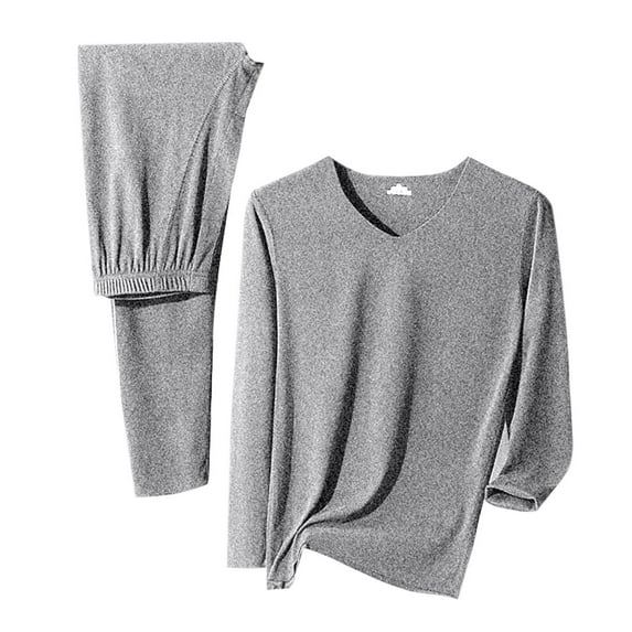 WAENQINLA Winter Thermal Underwear for Men Set Lightweight Stretch V-Neck Top and Bottoms Base Layer Solid Color Long Johns