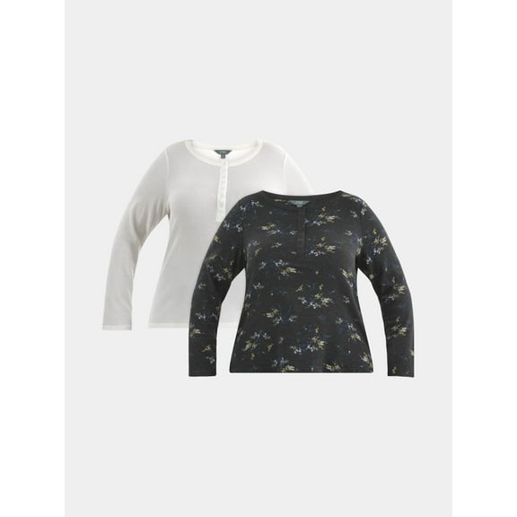 Terra & Sky Women’s Plus Waffle Henley 2 Pack, Sizes 0X-5X