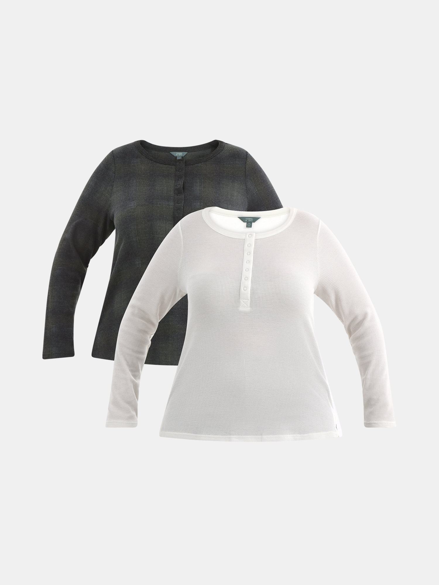 Women's Plus Waffle Henley 2 Pack, Sizes 0X-5X