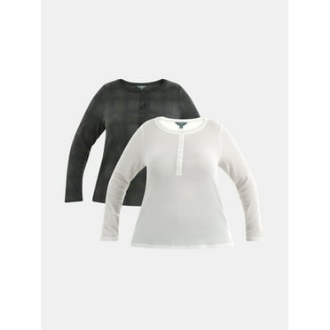 Terra & Sky Women’s Plus Waffle Henley 2 Pack, Sizes 0X-5X