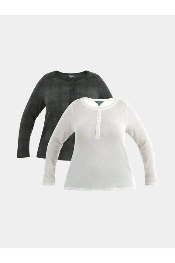 Women’s Plus Waffle Henley 2 Pack, Sizes 0X-5X
