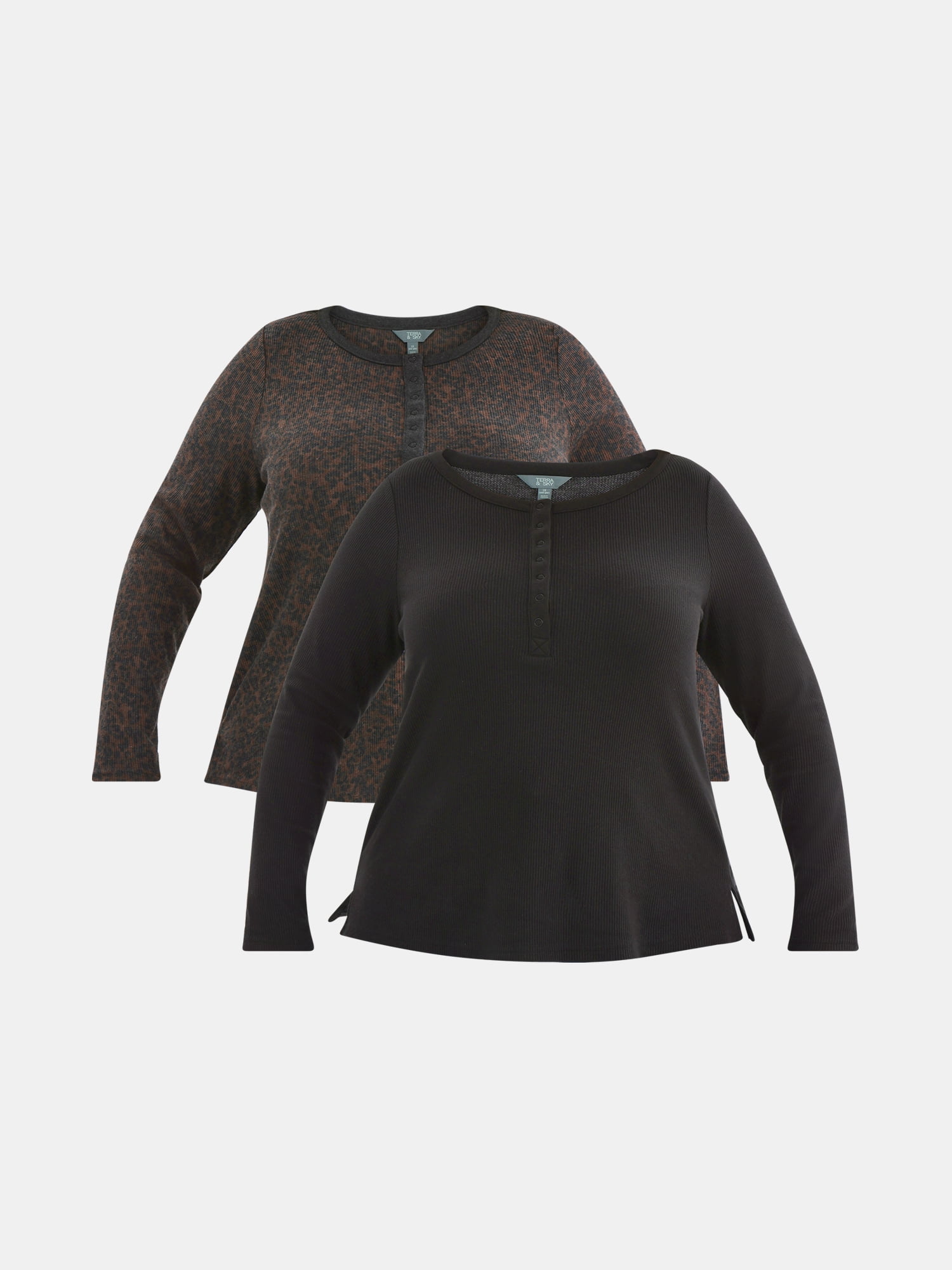 Terra & Sky Women’s Plus Waffle Henley 2 Pack, Sizes 0X-5X