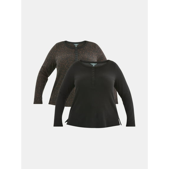 Terra & Sky Women’s Plus Waffle Henley 2 Pack, Sizes 0X-5X