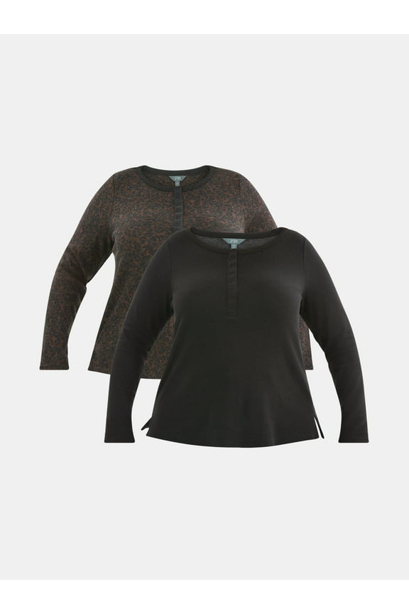 Women’s Plus Waffle Henley 2 Pack, Sizes 0X-5X
