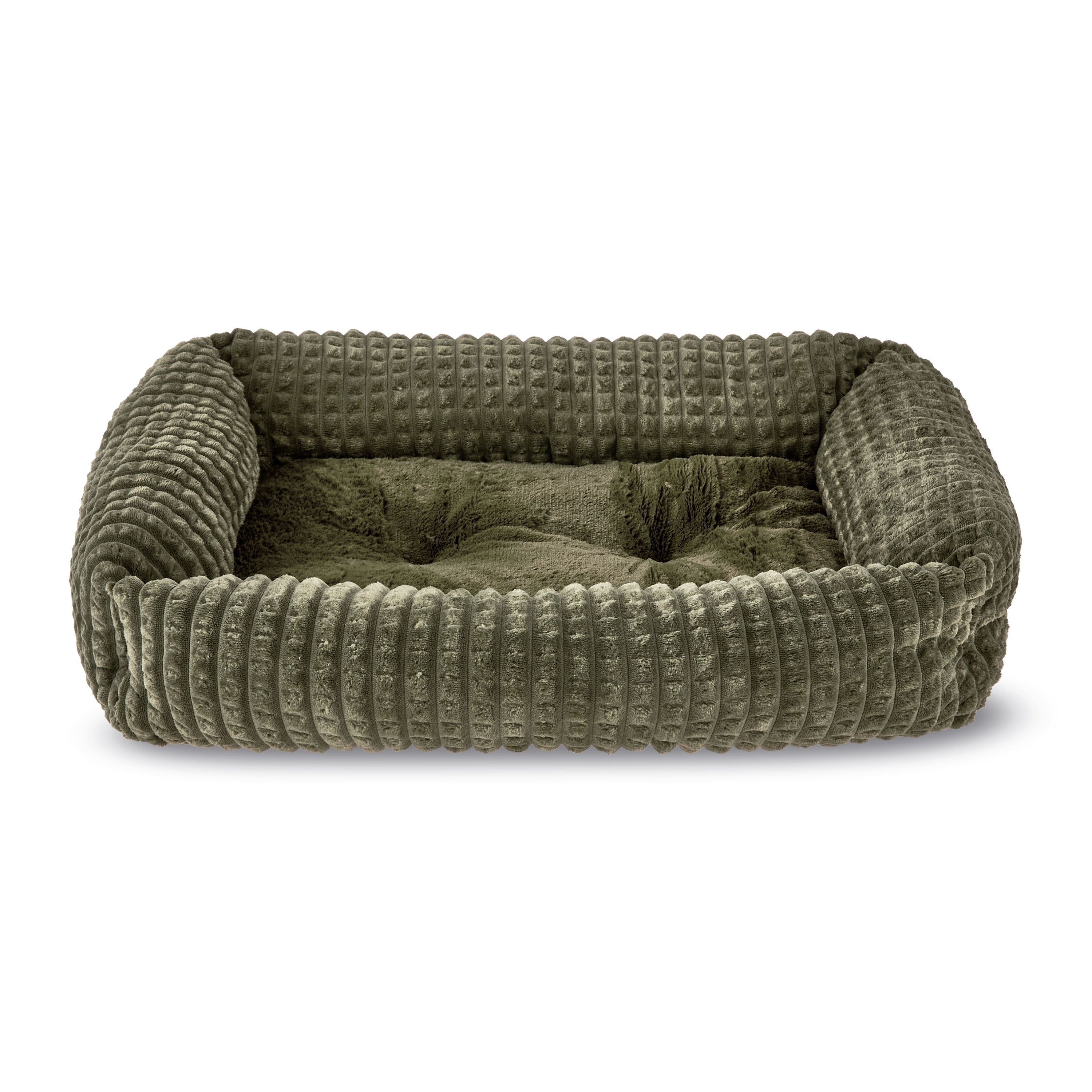 Vibrant Life Medium Flannel Waffle Texture Bolster Cat or Dog Bed, Green, 21" x 25"