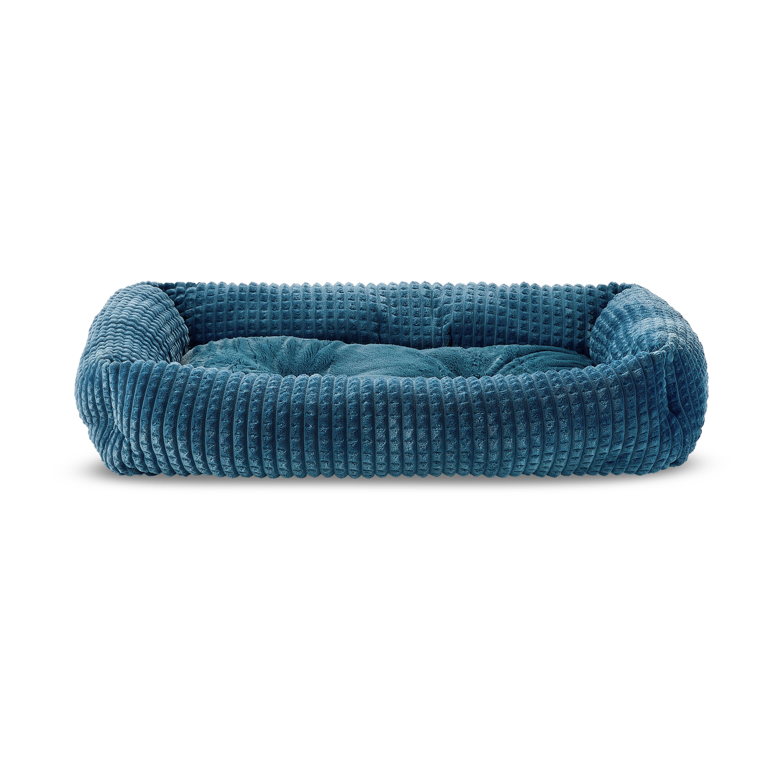Vibrant Life Large Flannel Waffle Texture Bolster Cat or Dog Bed, Blue, 27" x 36"